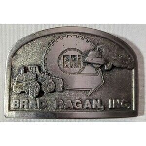 Vtg BRAD RAGAN Inc BRI Ag Construction On/Off Road Tire Dealer Belt Buckle